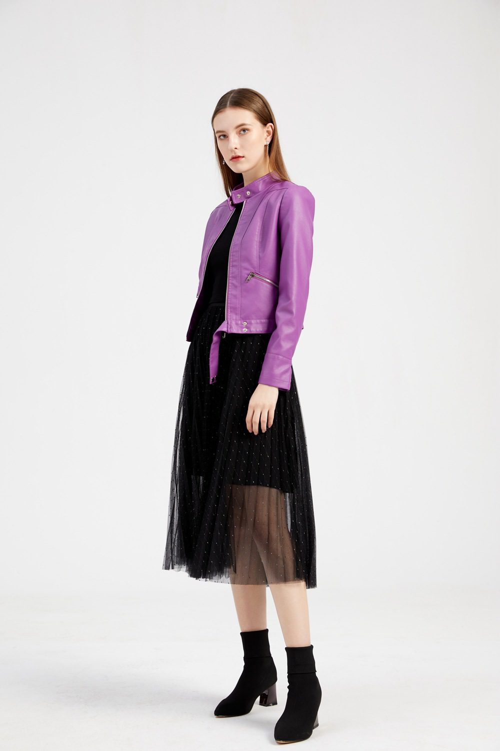 Cropped PU Leather Jacket | Sleek & Vibrant | Zip-Up Design | Versatile Layer