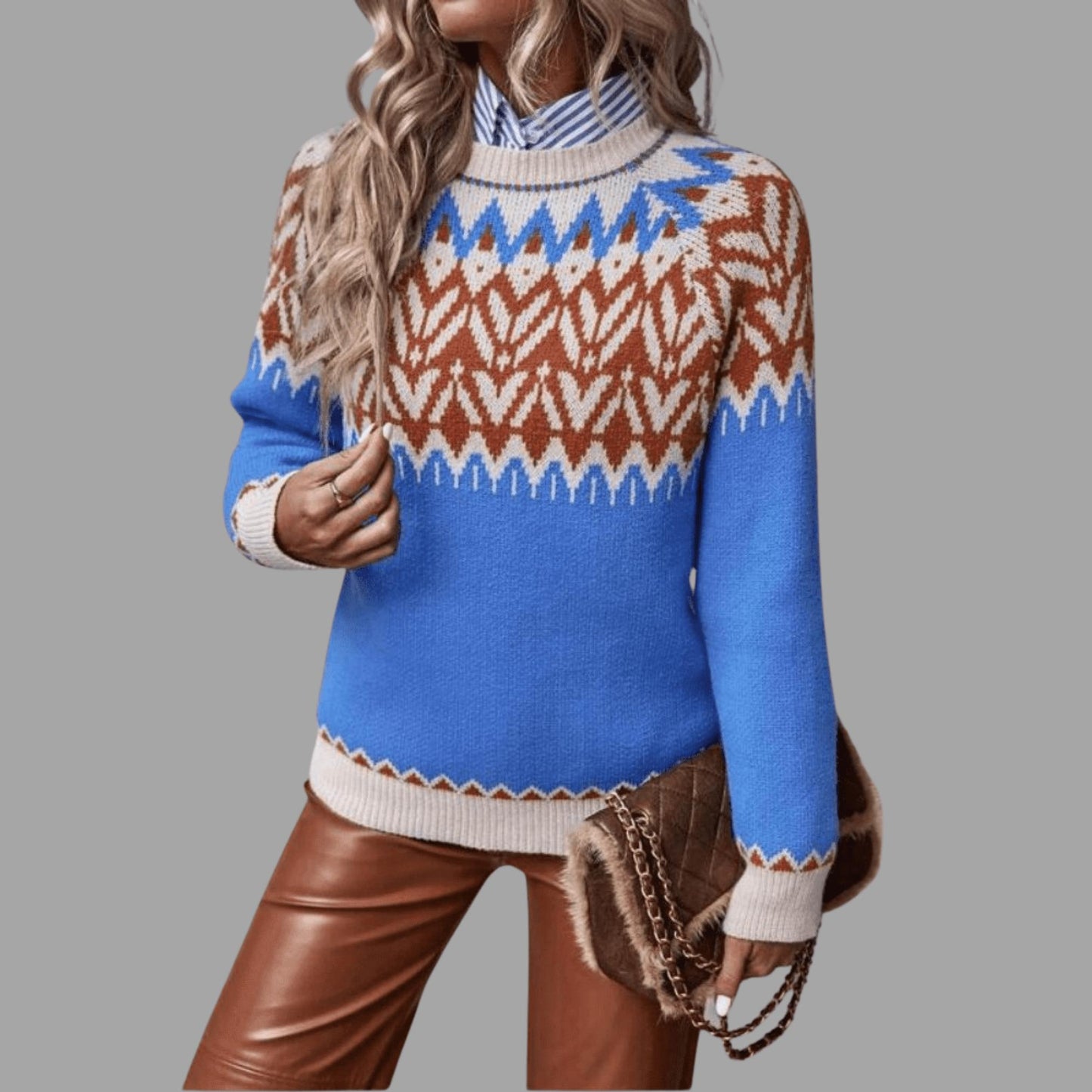 Nordic-Inspired Fair Isle Knit Sweater | Soft wool Blend | Relaxed Fit | Winter Chic