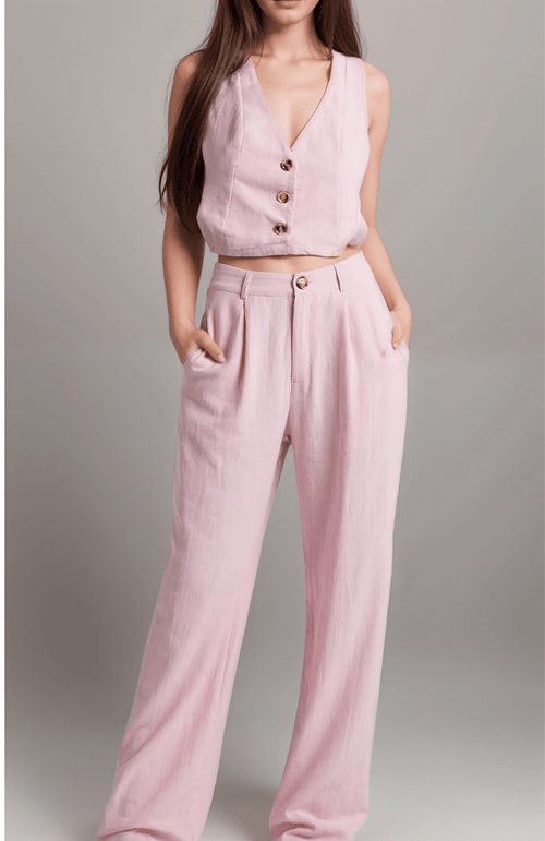 Blush Riviera Vest and Trousers Set | Tailored Fit | Wide-Leg Design