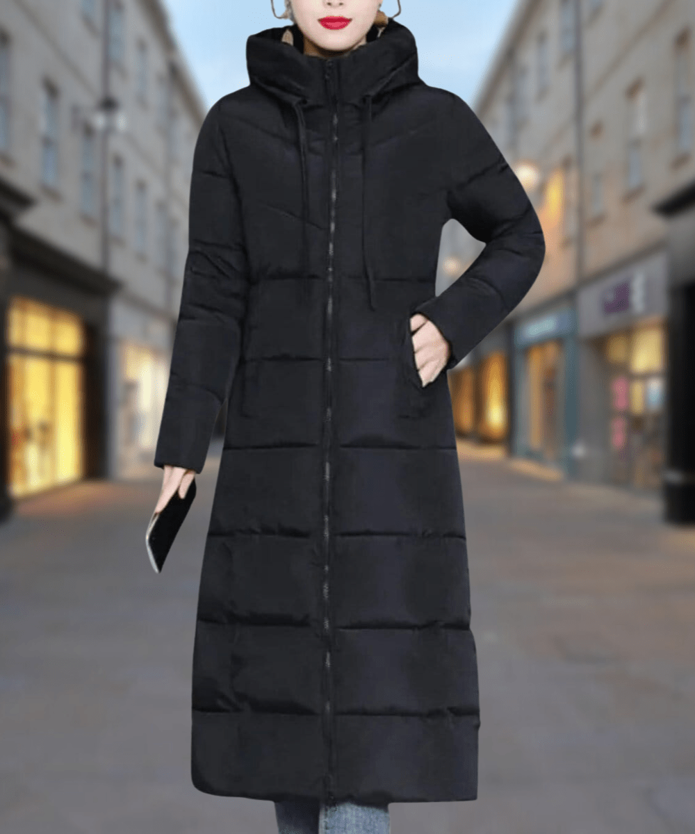 Long Quilted Puffer Coat | Hooded Insulation | Winter Warmth | Elegant Maxi Length