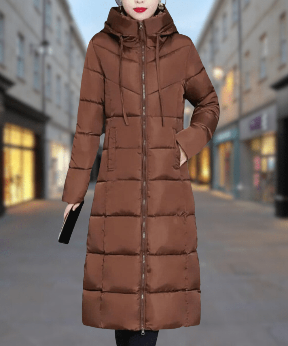 Long Quilted Puffer Coat | Hooded Insulation | Winter Warmth | Elegant Maxi Length