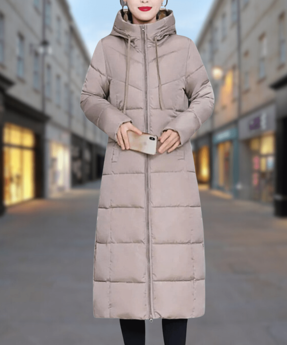 Long Quilted Puffer Coat | Hooded Insulation | Winter Warmth | Elegant Maxi Length