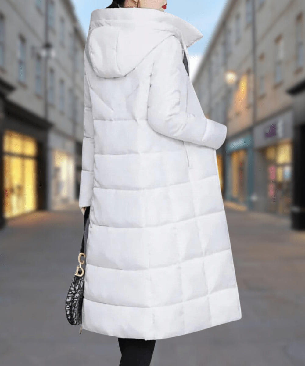 Long Quilted Puffer Coat | Hooded Insulation | Winter Warmth | Elegant Maxi Length