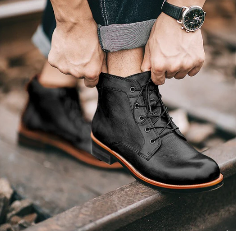 Men’s Leather Ankle Boots | Classic Lace-Up | Rugged Dress-Casual Style