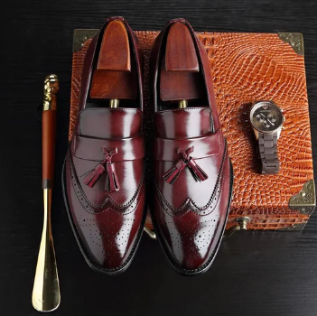 Men’s Tassel Loafers | Classic Brogue Detailing | Genuine Leather Slip-Ons