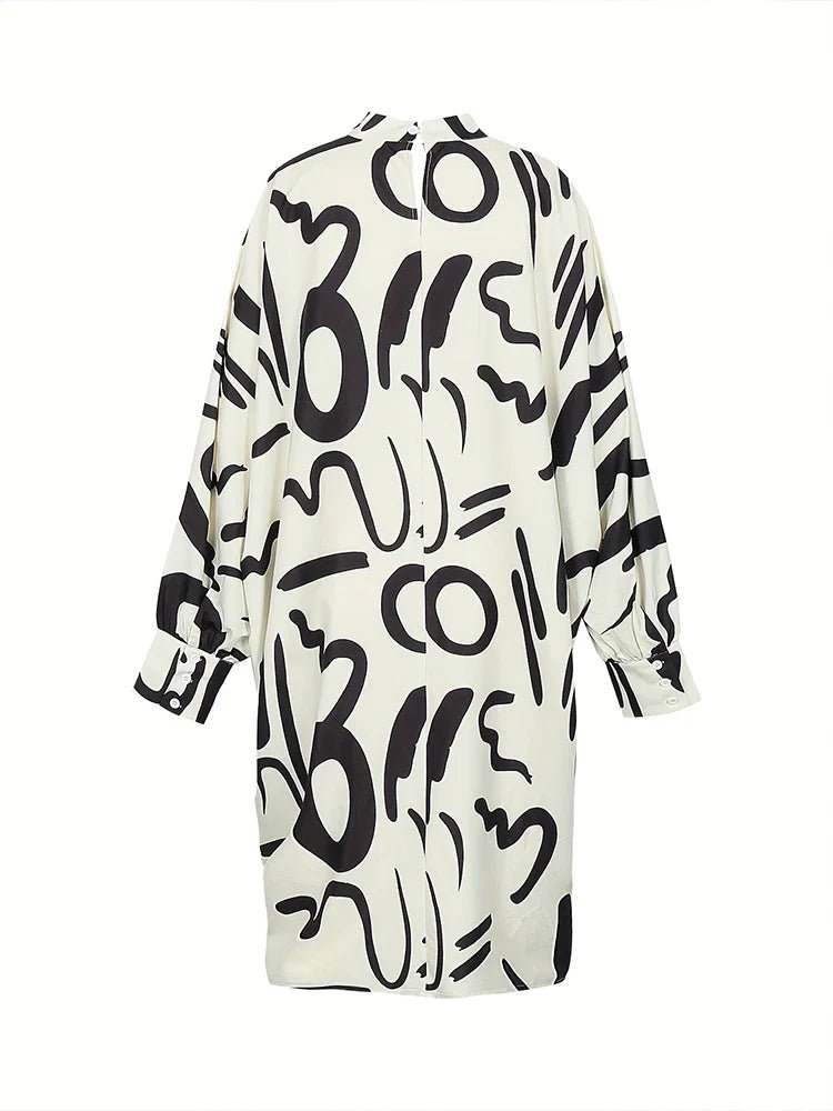 Abstract Print Oversized Tunic Dress | 3/4 Sleeves | Bold Graphic Design | Casual Statement