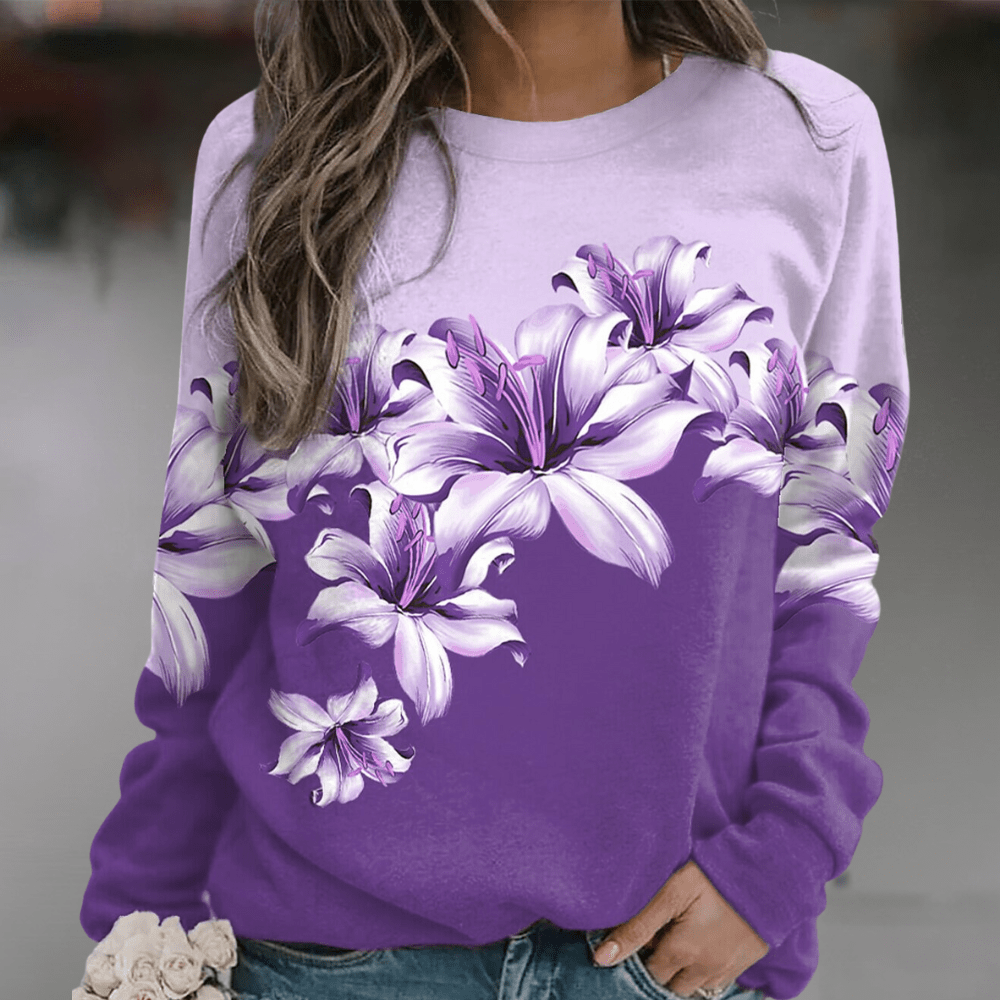 Floral Print Sweatshirt | Gradient Ombre | Soft Knit Fabric | Casual Chic