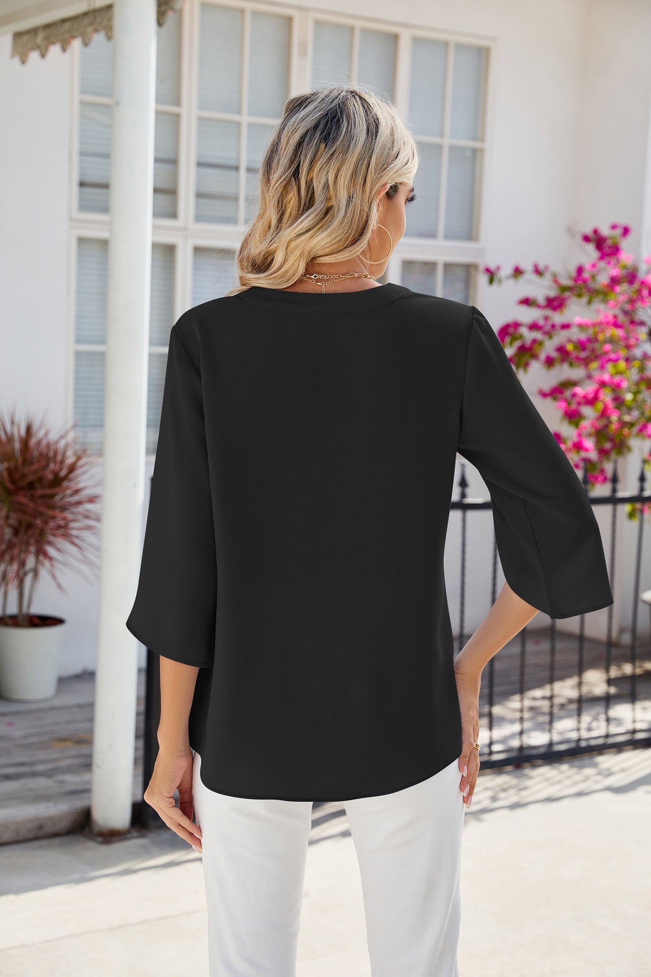 3/4 Sleeve Button Blouse | Lightweight Popover Top | Casual Chic Fit