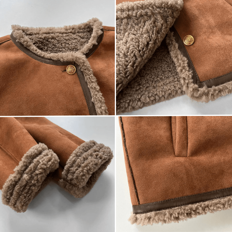 Women's Faux Suede Jacket | Shearling-Lined | Cropped Fit | Casual Winter Layer