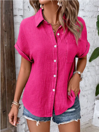 Textured Button-Down Shirt | Rolled Sleeves & Pocket Detail | Lightweight Cotton Blend