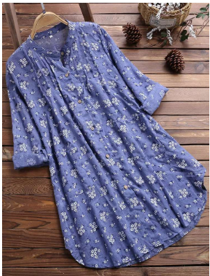 Button-Front Floral Tunic | Lightweight Cotton Blend | Relaxed Fit Top