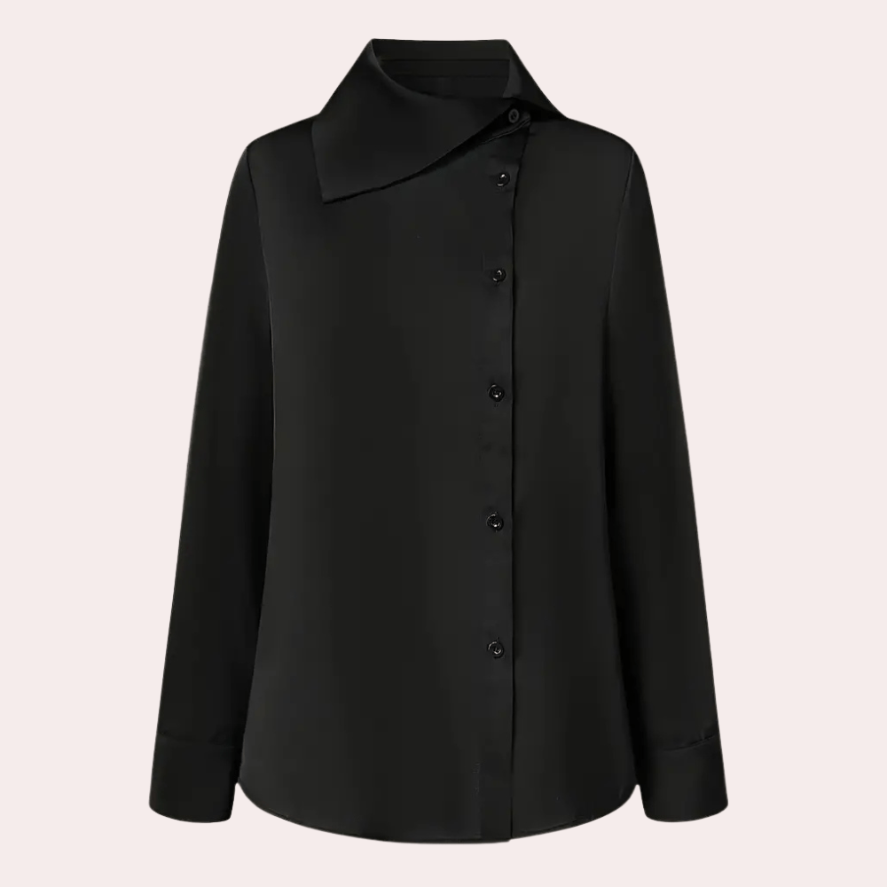 Elegant Asymmetrical Collar Blouse | Satin Finish | Chic Minimalist Style