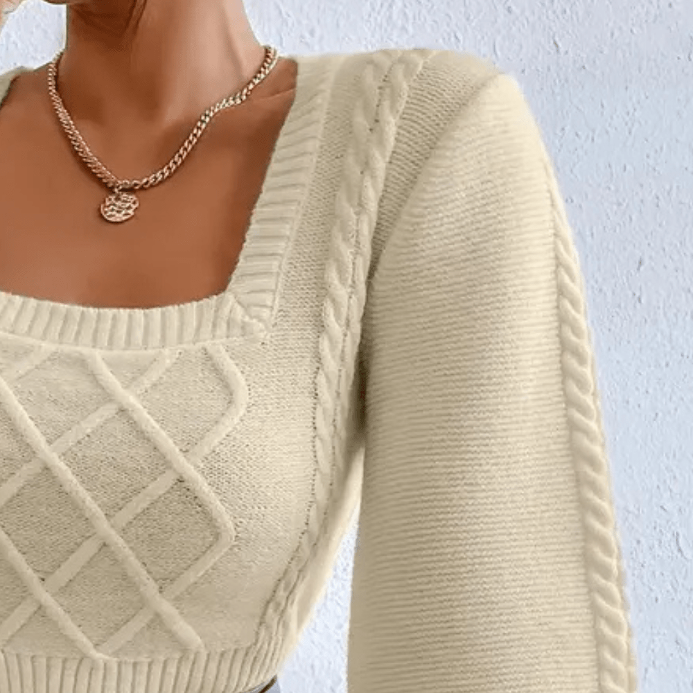 Elegant Knit Sweater | Square Neck & Balloon Sleeves | Soft Ribbed Fabric | Chic Casual Wear