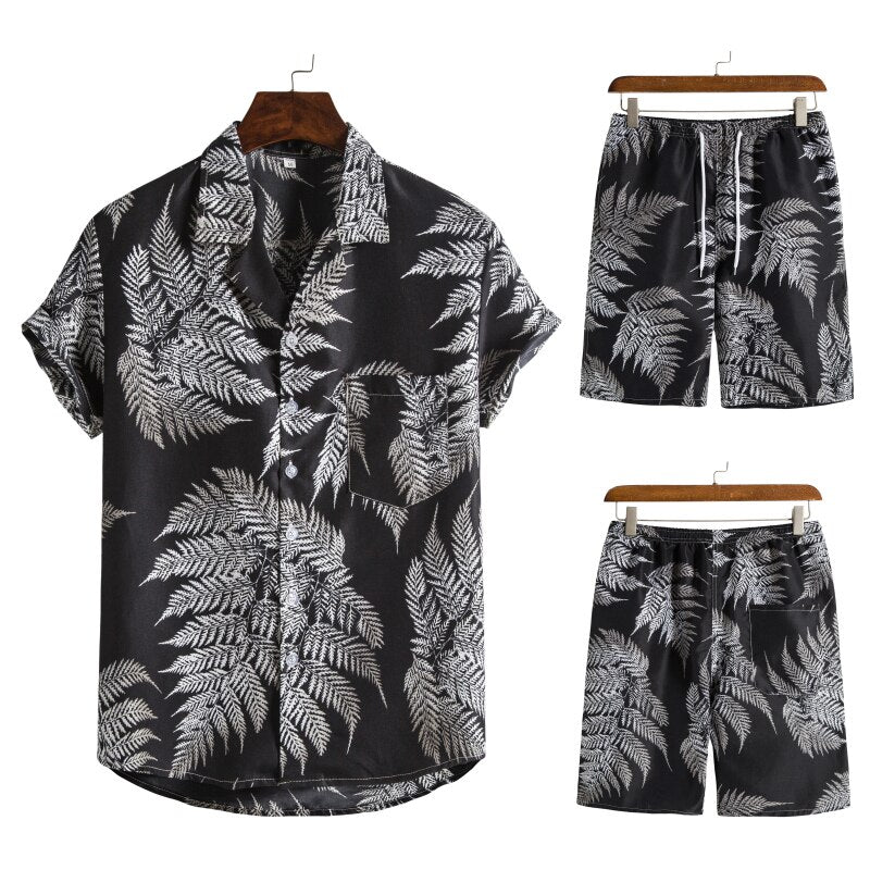Men’s Tropical Leaf Print Two-Piece Set | Short-Sleeve Shirt & Shorts | Summer Casual Outfit