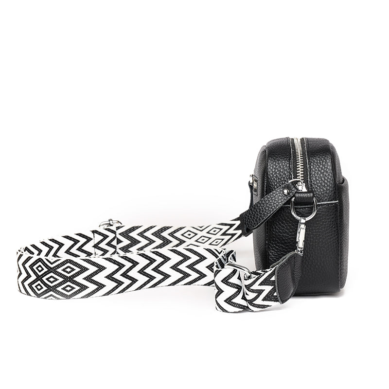 Pebbled Camera Crossbody Bag | Adjustable Patterned Strap | Compact Everyday Handbag