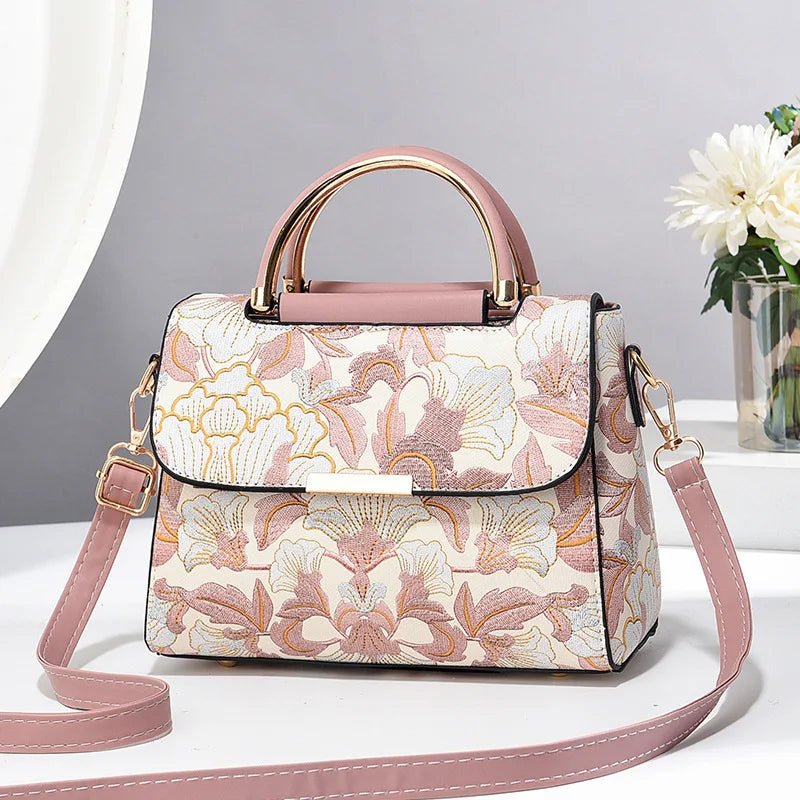 Floral Embroidered Satchel Bag | Dual Handle Design | Crossbody Style