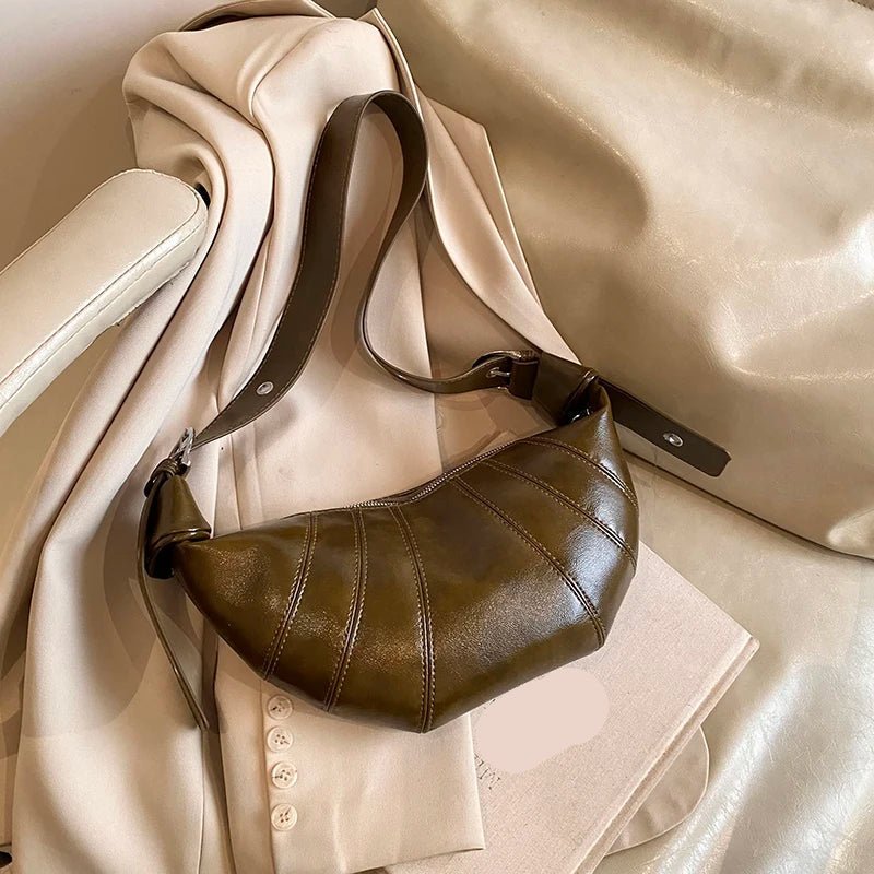 Crescent Shoulder Bag | Glossy Vegan Leather with Adjustable Strap