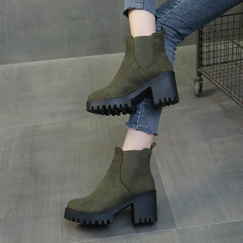 Chunky Heel Chelsea Boots | Faux Suede | Lug Sole Design | Everyday Comfort