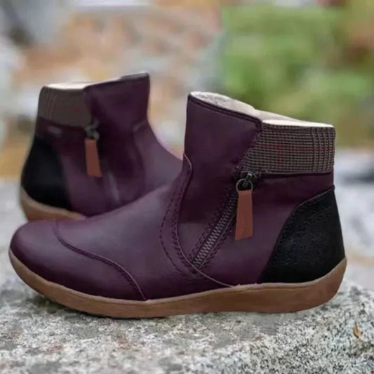 Comfy Ankle Boots with Side Zipper | Faux Leather | Warm Lining