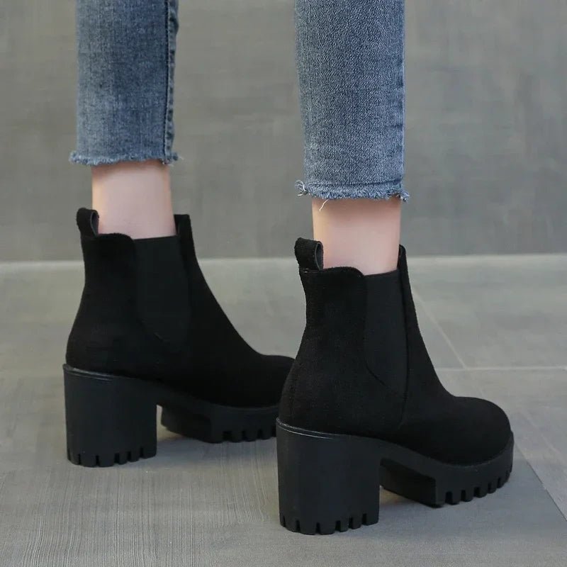 Chunky Heel Chelsea Boots | Faux Suede | Lug Sole Design | Everyday Comfort