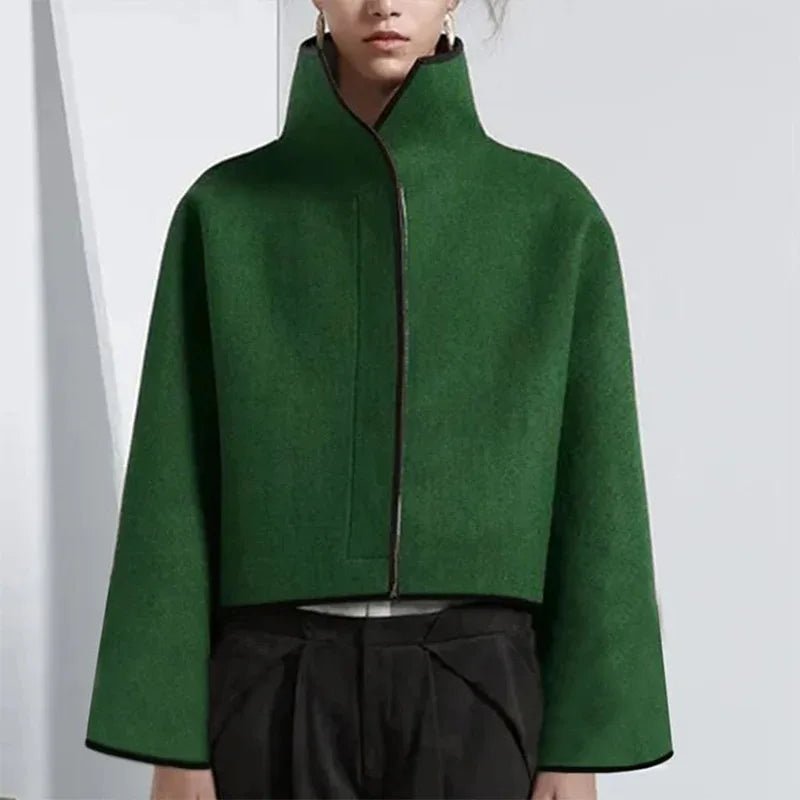 High-Neck Cropped Wool Coat | Minimalist Style | Warm Outerwear | Elegant Fit
