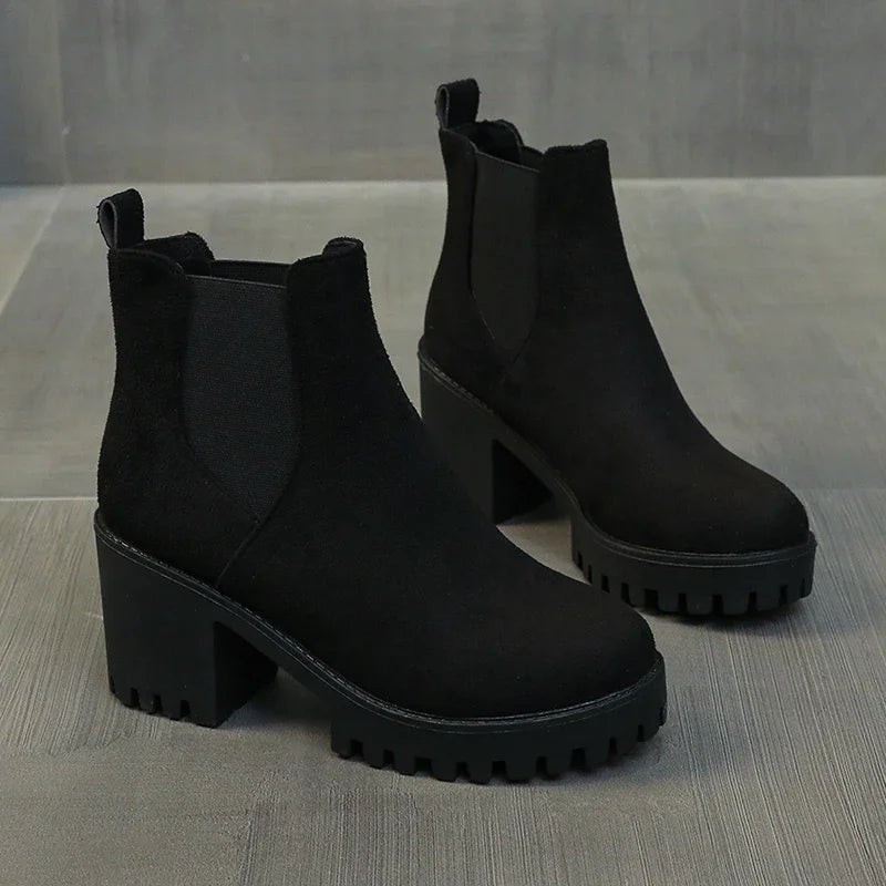 Chunky Heel Chelsea Boots | Faux Suede | Lug Sole Design | Everyday Comfort