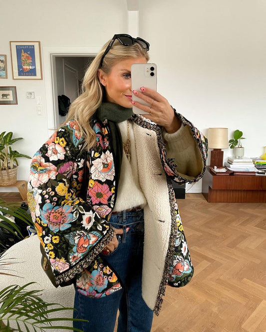 Women's Floral Embroidered Jacket | Colourful & Cozy | Oversized Fit | Boho-Chic Style