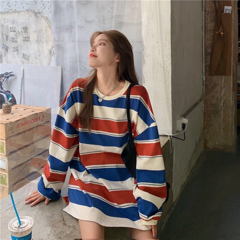 Striped Oversized Sweatshirt | Cotton Blend | Bold and Comfy