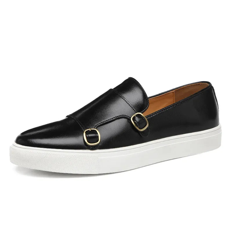 Men’s Monk Strap Slip-On Sneakers | Dress-Casual Hybrid | PU Leather & Rubber Sole