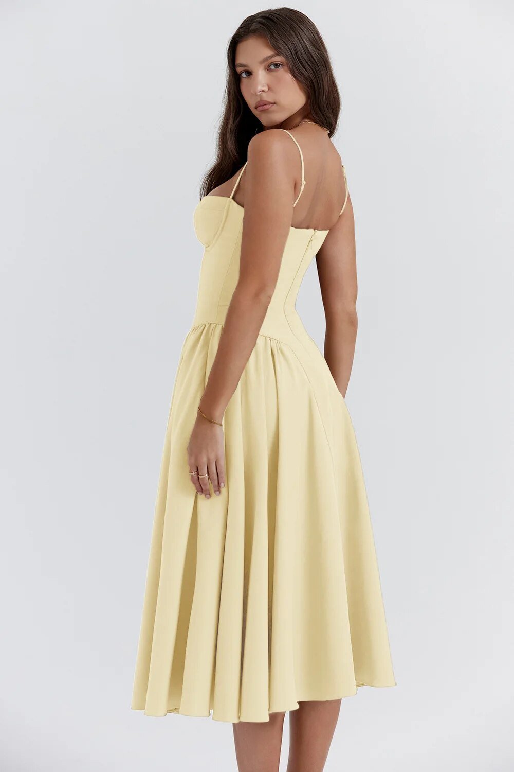 Bustier Midi Dress | Fit-and-Flare Silhouette | Soft Cotton Blend
