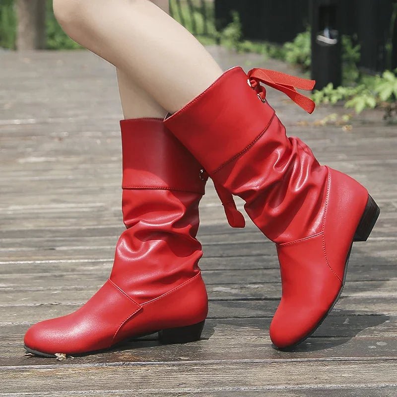 Mid-Calf Slouchy Boots | Soft Vegan Leather | Statement Bow Accent