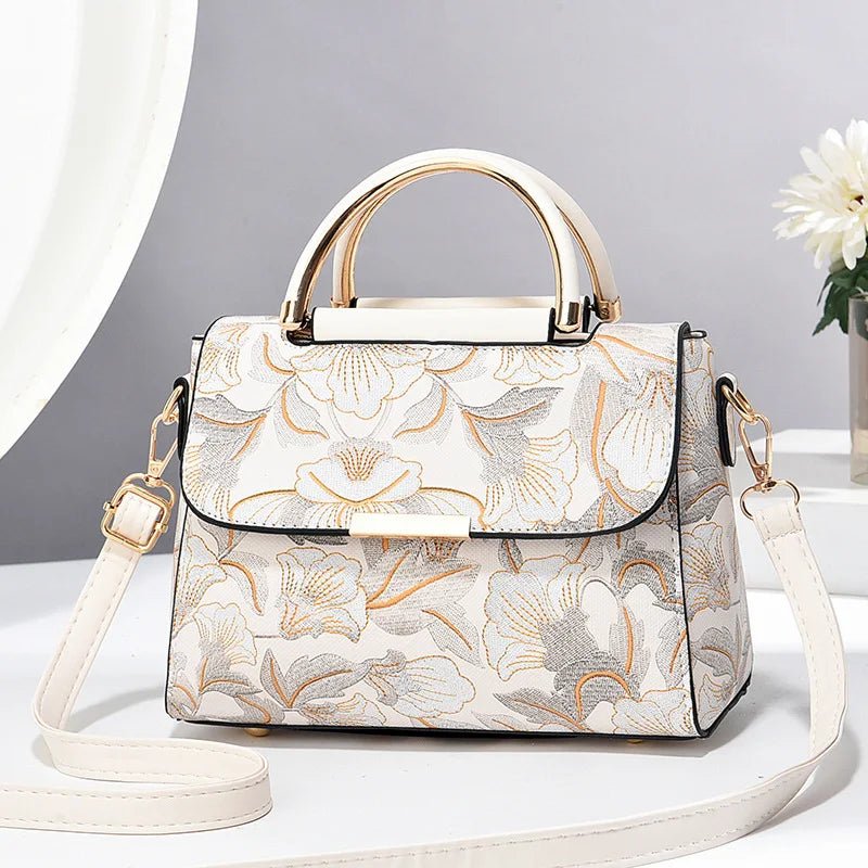 Floral Embroidered Satchel Bag | Dual Handle Design | Crossbody Style
