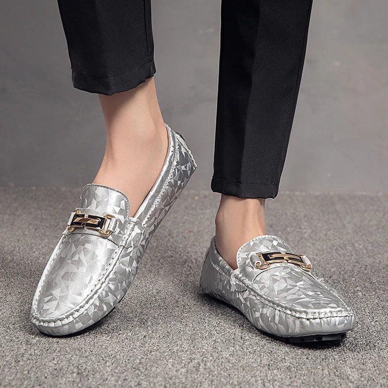 Geometric Leather Loafers | Slip-On Dress Shoe | Textured Finish