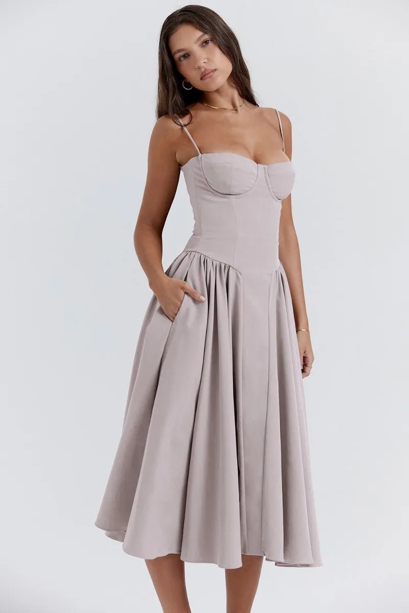 Bustier Midi Dress | Fit-and-Flare Silhouette | Soft Cotton Blend