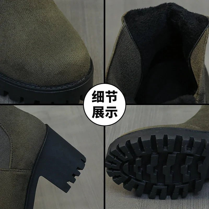 Chunky Heel Chelsea Boots | Faux Suede | Lug Sole Design | Everyday Comfort
