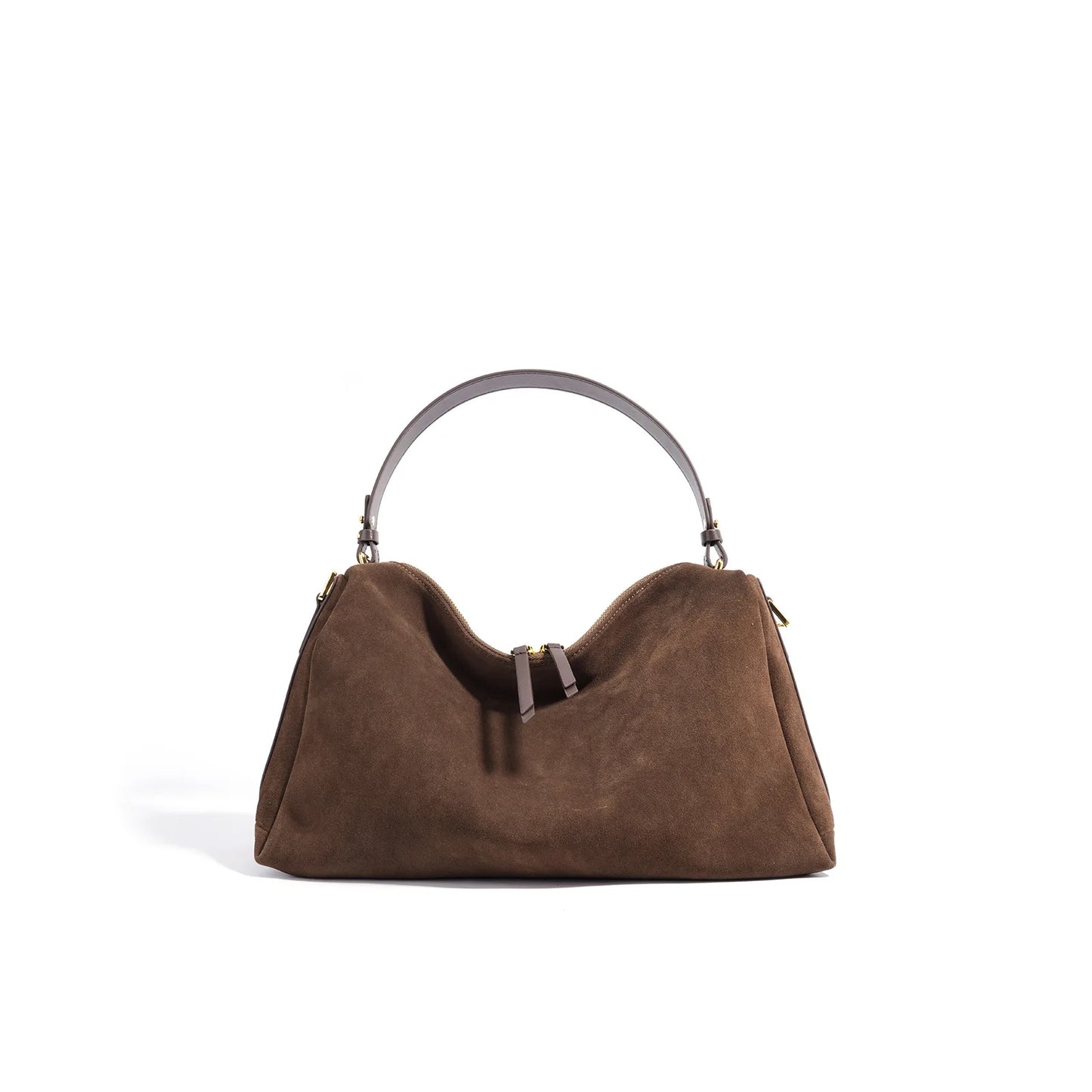 Asymmetric Soft Suede Shoulder Bag | Sculptural Shape | Zipper Closure