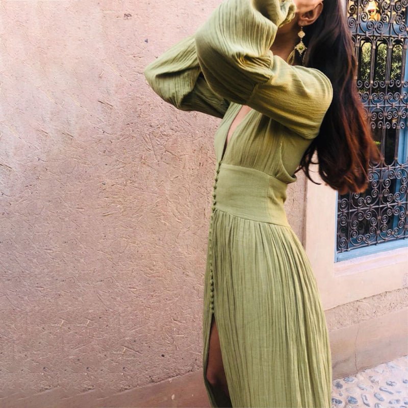Boho Long Sleeve Button-Front Maxi Dress | Flowy Romantic Summer Look