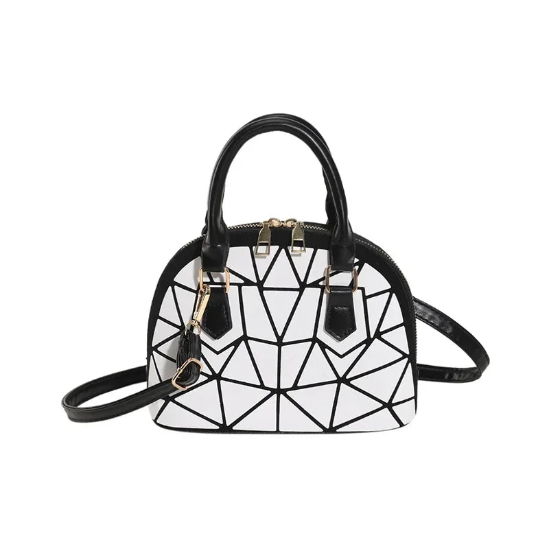 Geometric Patent Dome Bag | Iridescent Finish | Top Handle + Strap