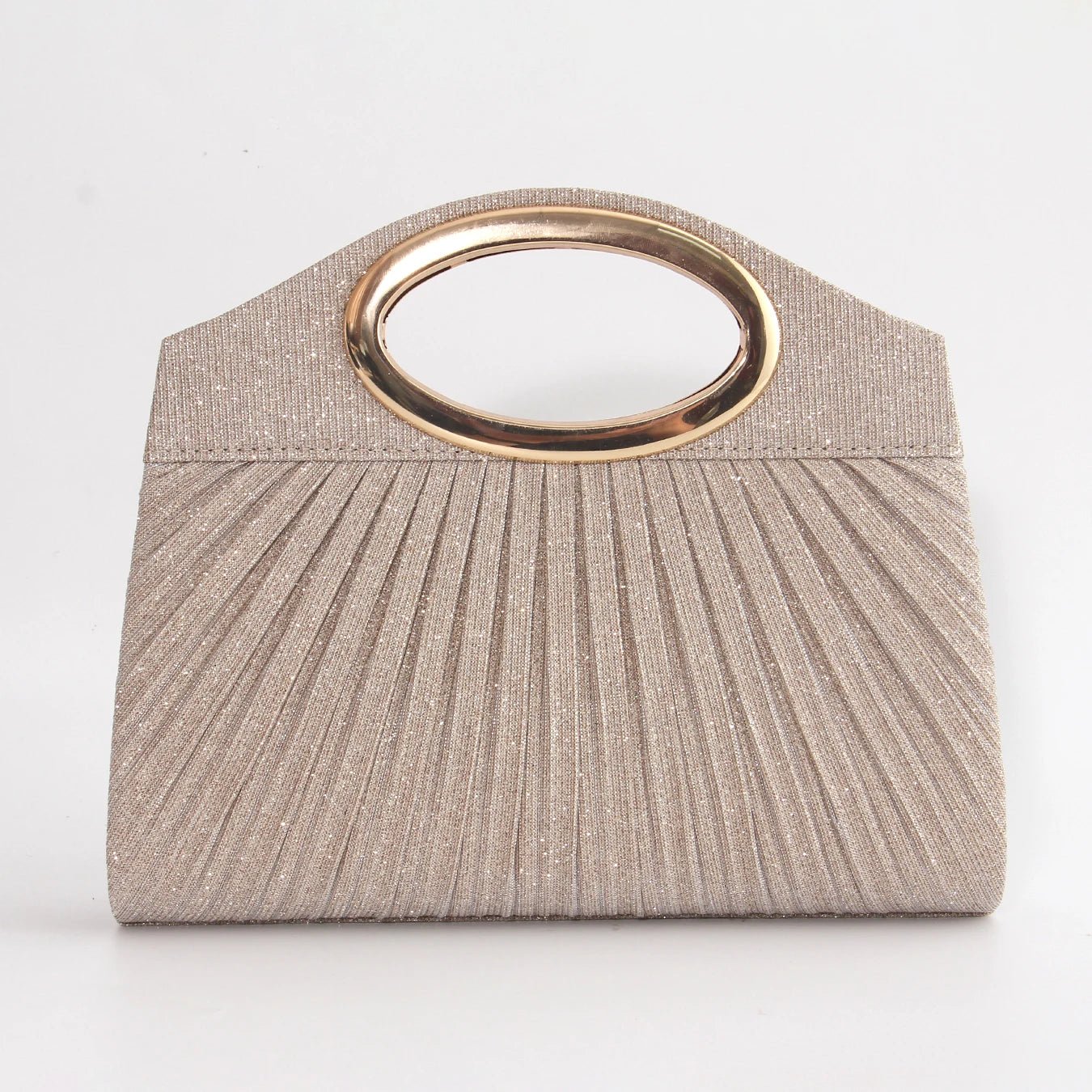 Pleated Metallic Clutch | Oval Handle | Elegant Evening Bag