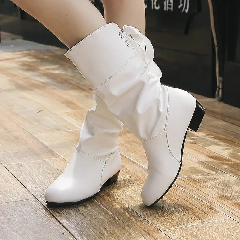 Mid-Calf Slouchy Boots | Soft Vegan Leather | Statement Bow Accent