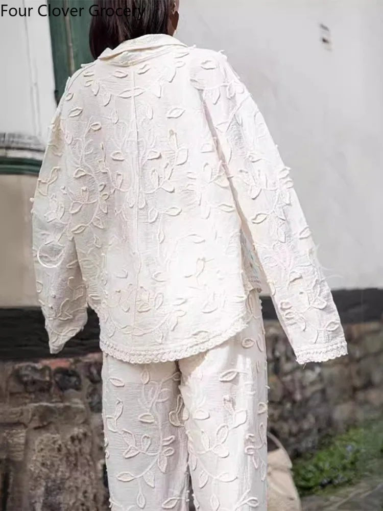 Textured Two-Piece Set | Lightweight Embroidered Cotton | Relaxed Fit