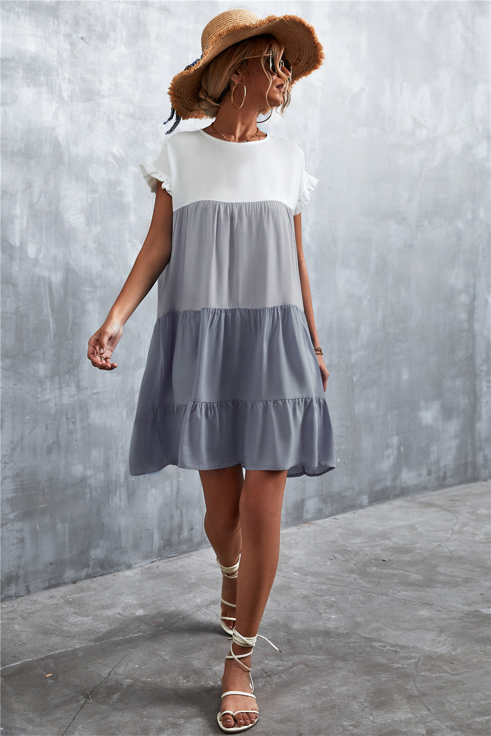 Tiered Colourblock Mini Dress | Ruffled Cap Sleeves | Lightweight Summer Style