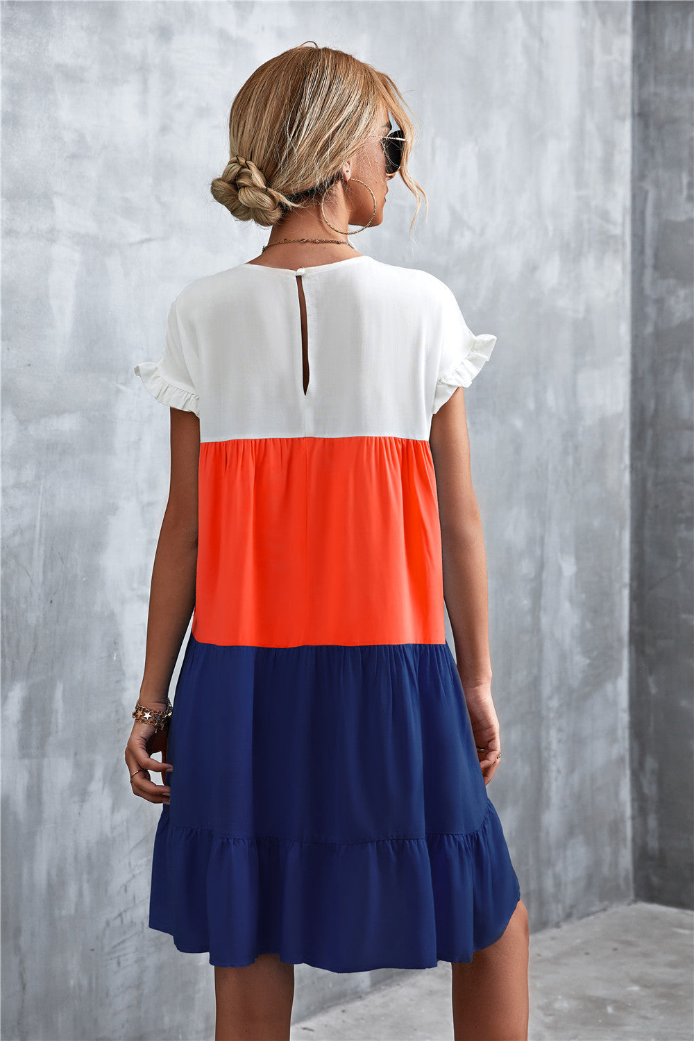 Tiered Colourblock Mini Dress | Ruffled Cap Sleeves | Lightweight Summer Style