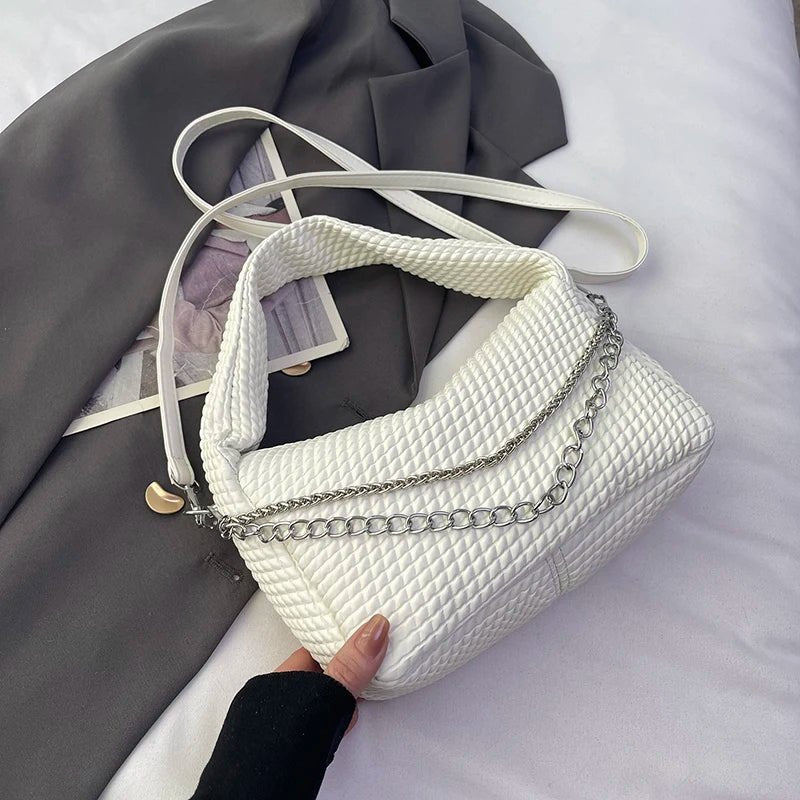 Quilted Texture Shoulder Bag | Chain Detail | Soft Slouch Fit