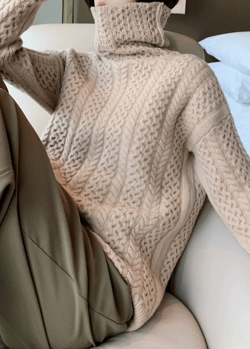 Chunky Cable Knit Turtleneck Sweater | Soft Textured Design | Relaxed Fit | Cozy Winter Essential