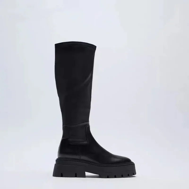 Chunky Sole Knee-High Boots | Sleek Vegan Leather | Bold Statement Style
