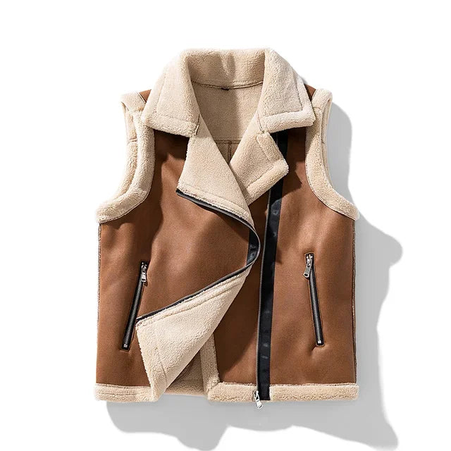 Women’s Moto Vest | Faux Shearling Lined | Sleeveless Fall Layer