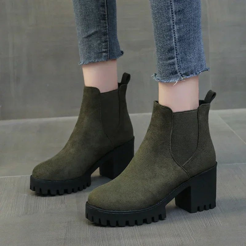 Chunky Heel Chelsea Boots | Faux Suede | Lug Sole Design | Everyday Comfort