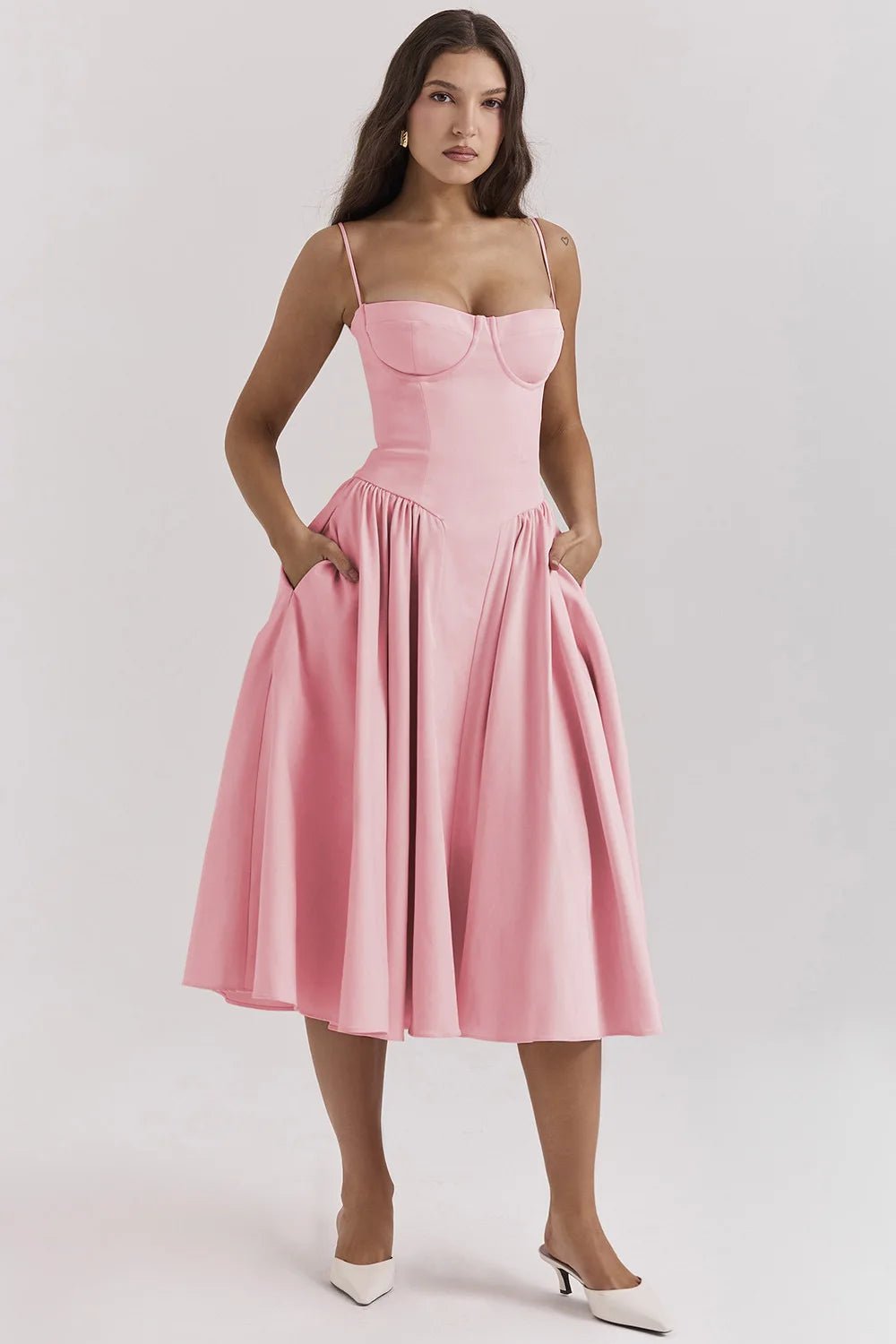 Bustier Midi Dress | Fit-and-Flare Silhouette | Soft Cotton Blend