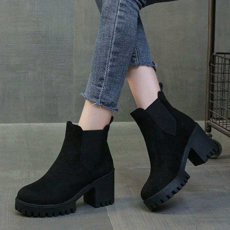 Chunky Heel Chelsea Boots | Faux Suede | Lug Sole Design | Everyday Comfort